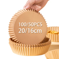 100/50PCS Air Fryer Paper 20/16CM Silicone Oil Paper Tray Oil-proof Paper Airfryer Baking Paper Air Fryer Disposable Paper Liner