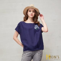 【MON’S】貼繡棉麻上衣