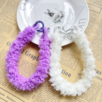 Trendy Autumn Winter New Colorful Furry Keychain Wrist Strap Short Phone Lanyard Bag Charm Pendant