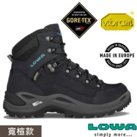 【LOWA】女 GTX中筒防水透氣多功能健行鞋(寬楦)_LW320968-9368 灰黑/藍綠