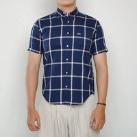 Kemeja LACOSTE GREEN POCKET CHECK WHITE NAVY SHIRT 100% ORIGINAL Size 39