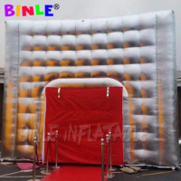 12ftx12ft silvery led inflatable photo booth,cube party tent with red door curtain,trade show kiosk enclosure for disco dance