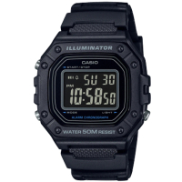 【CASIO 卡西歐】方形潮流簡約數位電子腕錶/黑(W-218H-1B)