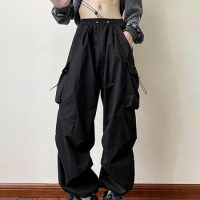Black samurai men's pants oversize pants high street fashion plush knickerbockers American straight charging overalls