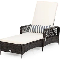 Outdoor Chaise Lounge Chair, Thick Padded Cushion &amp; Removable Pillow, Outdoor Chaise Lounge Chair