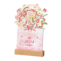 Desk Calendar 2024 Flower Design Desktop Calendar Memo Sheet Creative Detachable Decorative Household Monthly Planner For