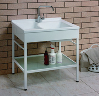 【麗室衛浴】台灣優質品牌 90.2CM實心人造石洗衣槽P-362 + 活動洗衣板 +不鏽鋼烤漆置物架