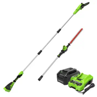 Greenworks-Cordless Pole Hedge Trimmer Combo, 24V, 8 ", 20" Pole, Great for Pruning and Trimming Branches Shrubs, 2.0Ah Batt