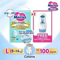 Merries Skin Protection Slim L 50 Twinpack Free Cetaphil Baby Gentle Wash & Shampoo - 230 ml