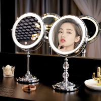 帶燈化妝鏡 梳妝鏡 led鏡子 kaman化妝鏡 帶燈臺式LED雙面鏡 桌面梳妝鏡 便攜手持鏡 放大美妝鏡 子 全館免運