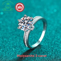 3 carat Nhẫn cầu hôn nhẫn cưới nhẫn bạc ý cao cấp đính kim cương Moissanite 3 carat 9mm có kèm kiểm 
