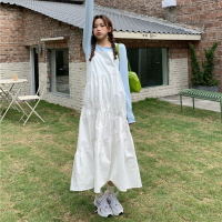 法式復古白色吊帶連衣裙女夏季年新款裙子氣質溫柔風中長裙潮