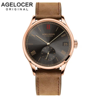 Agelocer Watch Dress Mechanical Wristwatches Luxury Gold Watch Brown Leather Strap Watch 1104D2