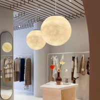 免運 開立發票 快速出貨 月球燈星球吊燈北歐臥室燈飾ins網紅圓球月亮燈工裝燈具餐廳吊燈