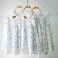 New Blouse Kemeja Wanita Lengan Panjang / Blouse Motip Bunga / Blouse Kemeja Bunga Bordir
