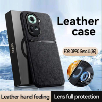 High Grade Luxury Magnetic Car Holder Leather Case For OPPO Reno11 5G Silicone Protective Back Cover