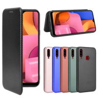 For Samsung Galaxy A20s Case 6.5 inch Carbon Fiber Flip Leather Case For Samsung A20s A 20 S 20s SM-A207F A207 Case Cover