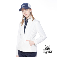 【Lynx Golf】korea女款後背Lynx造型設計拉鍊口袋長袖外套-白色