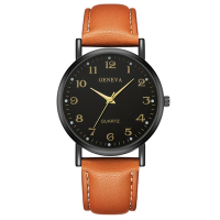 Geneva 日內瓦-典雅風格官方旗艦數字手錶-棕帶黑面/36mm