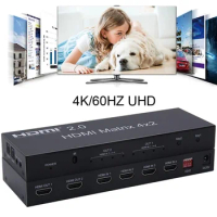 4K 60hz HDMI 2.0 Matrix 4x2 HDMI Matrix Video Switch Splitter 1080p HDMI Matrix 2x2 4 in 2 Out for DVD Laptop PC To TV Monitor