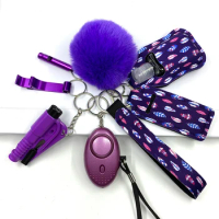 15pcs/set Daily Safety keychain kit with self-defense alarm,fur