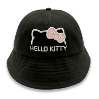 HELLO KITTY 凱蒂貓~Hello Kitty甜美站立刺繡圖樣黑色親子漁夫帽(正廠原版台灣授權)