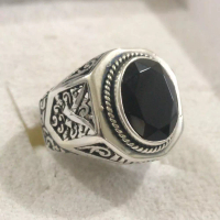 Kusuma Silver Cincin Ring Perak Silver Bali Asli 925 Ukir Segi delapan Batu Natural Hitam Black Onyx Pria Laki Wanita Keren Elegan Custom