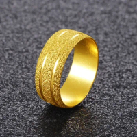 High Quality Korean Version Simple Pure Plated Real 18k Yellow Gold 999 24k Frosted Car Flower Art Ring for Men and Women Never