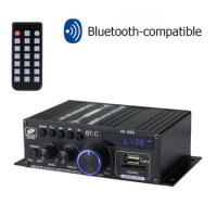 AK380 Bluetooth-Compatible Amplifier 2 Channel Mini Audio Amplifier HIFI Bass 40W+40W Music Player USB AUX Karaoke for Home Car