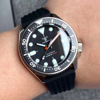 Tandorio 37mm NH35A Black 20ATM Swim Diving Automatic Dress Wristwatch for Men Sapphire Glass Rotating Bezel Luminous SKX013