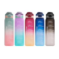 【SUNORO】2入組 漸層彈蓋直飲水壺 帶刻度運動水壺 手提健身水杯 1000ml(一鍵彈蓋 密封防漏 提手設計)