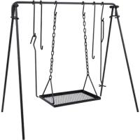 Campfire Swing Grill Stand, Portable Hanging Cooking Grill Rack with Dutch Oven Lid Lifter &amp; Hooks