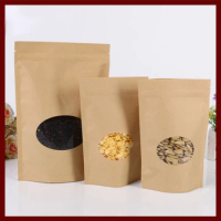 13*20+4cm 50pcs Kraft Paper Ziplock Window Bag For Gift/tea/candy/jewelry/bread Packaging Paper Food Bag Diy Jewelry Display