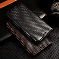 Grid Pattern Genuine Flip Leather Case For ZTE Axon 7 mini 9 10 11 20 30 30S 40 Pro Ultra SE Phone Cover Cases