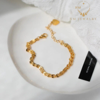 XM JEWELRY สร้อยข้อมือเหล็กไทเทเนียมชุบกันไฟฟ้า 18 เคไม่ทำสีเวลาอาบน้ำสามารถสวมใส่ได้