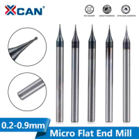 XCAN 1pc 0.2-0.9mm TiAIN Micro Flat End Mill 4mm Shank 2 Flute Milling Cutter HRC 55 Mirco Carbide CNC Engraving Bit Router Bit
