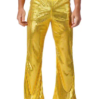 Mens Shiny Sequins Long Pants Flared Pants 70s Disco Dance Bell Bottom Pants Carnival Festival Party Stage Performance Costumes