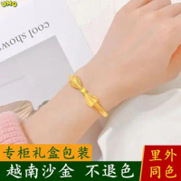 Plated 100% Real Gold 24k 999 Color Bracelet Open Girl Temperament Bowknot Does Pure 18K Jewelry