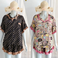 One Set Wanita Rayon Premium / LD 120cm Mix Motif & Polos Twill / Setelan Celana Pendek / Vivi Set