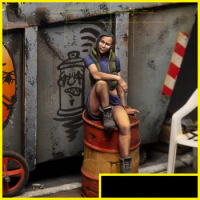 1/35 Scale Resin Figure Model Kit Modern Woman Statue Sitting on Oil Drum Unassembled Unpainted