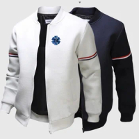 EMT Emergency Ambulance 2024 Men's Spring Autumn New Printing Fashion Flight Jacket Round Collar Solid Color Long Sleeves Coat