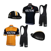 Molteni Retro Cycling Jersey Set Men Bike Shirt Jersey Cycling Cap Bib Shorts Outdoor Bicycle Clothing Suit Summer