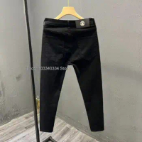 Jeans Men's New Net Celebrity with The Same Small Foot Cropped Light Luxury Slim Pants celana jins pria