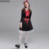 Bloody Maidservant Zombie Halloween Cosplay Costume Girls Vampire Performance Wear Terrifying Horror Makeup Ball Party Outfits