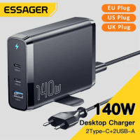 Essager 140W GaN USB Type C Desktop Charger 100W Quick Charge Fast Chagers Station For Xiaomi pocoMacBook Samsung iPhone Laptop