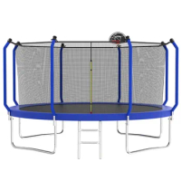 Trampoline, 14FT with Basketball Hoop, ASTM Approved Reinforced Type Outdoor Trampoline with Enclosure Net, Toy gift for kids