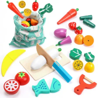 CUTE STONE 兒童仿真木製蔬菜水果切切樂15件組套裝收納玩具