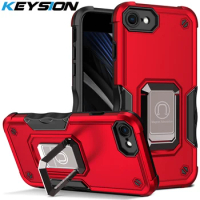 KEYSION Shockproof Armor Case for iPhone SE 2022 8 Plus Silicone+PC Ring Stand Phone Back Cover for Apple iPhone SE 2020 7 Plus