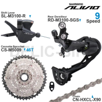 SHIMANO ALIVIO M3100 9Speed Groupset include M3100 Shifter Rear Derailleur and SUGEK Cassette Sprocket 36/42/46T X90 Chain Parts