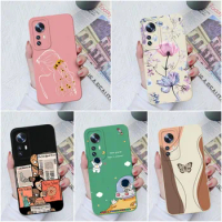 Phone Cases For Xiaomi 12 Pro 12T Pro 5G Liquid Silicone Soft TPU Flower Shockproof Back Cover For Xiaomi 12 Ultra Fundas Bumper